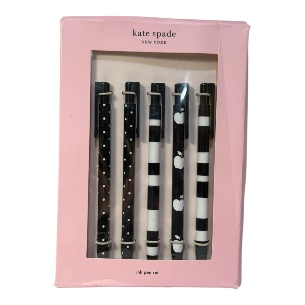 kate spade new york Dots & Stripes Ink Pen Set – 5 Pens – New w/ Box Damage